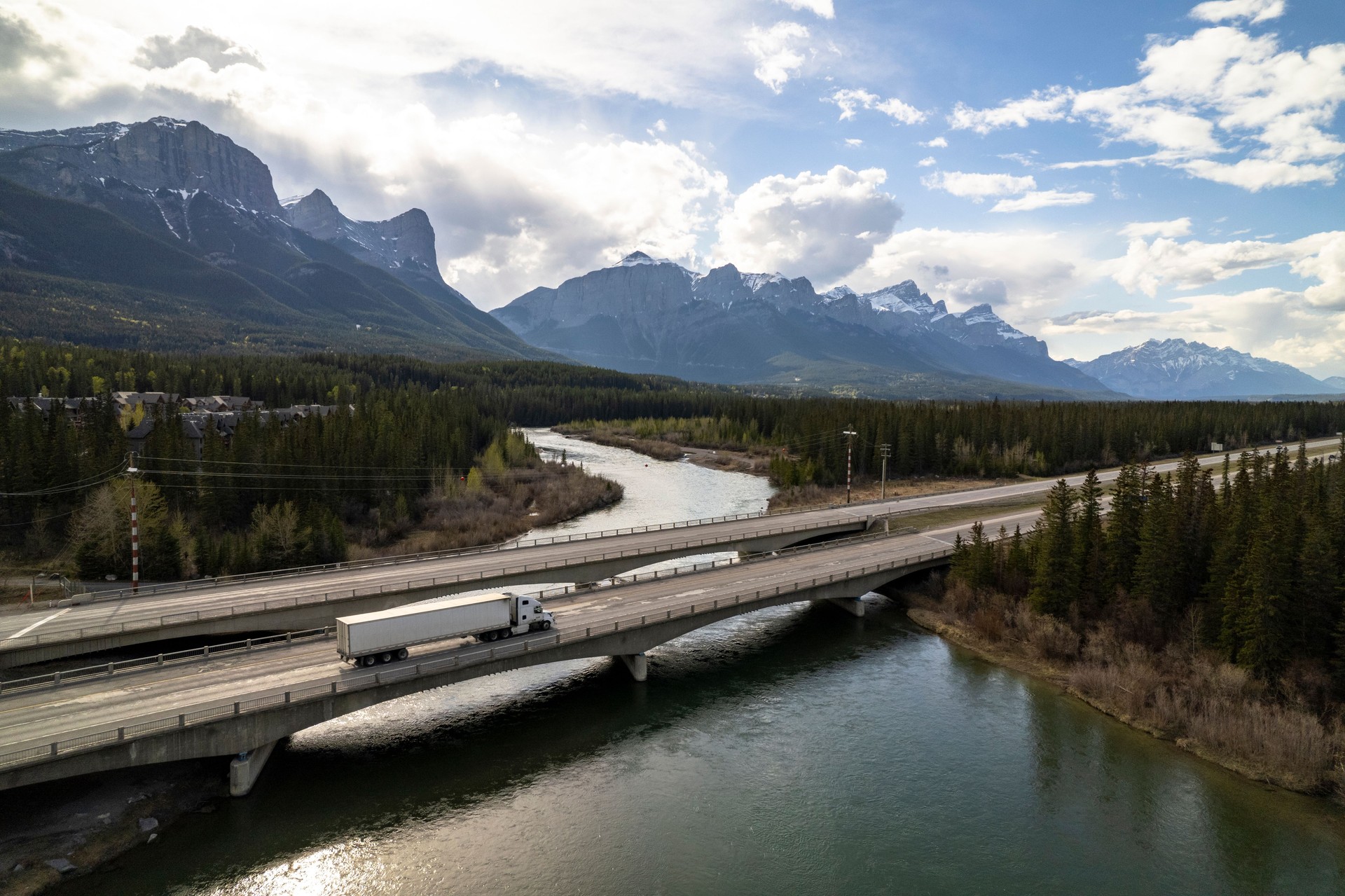 Transport truck on a scenic highway